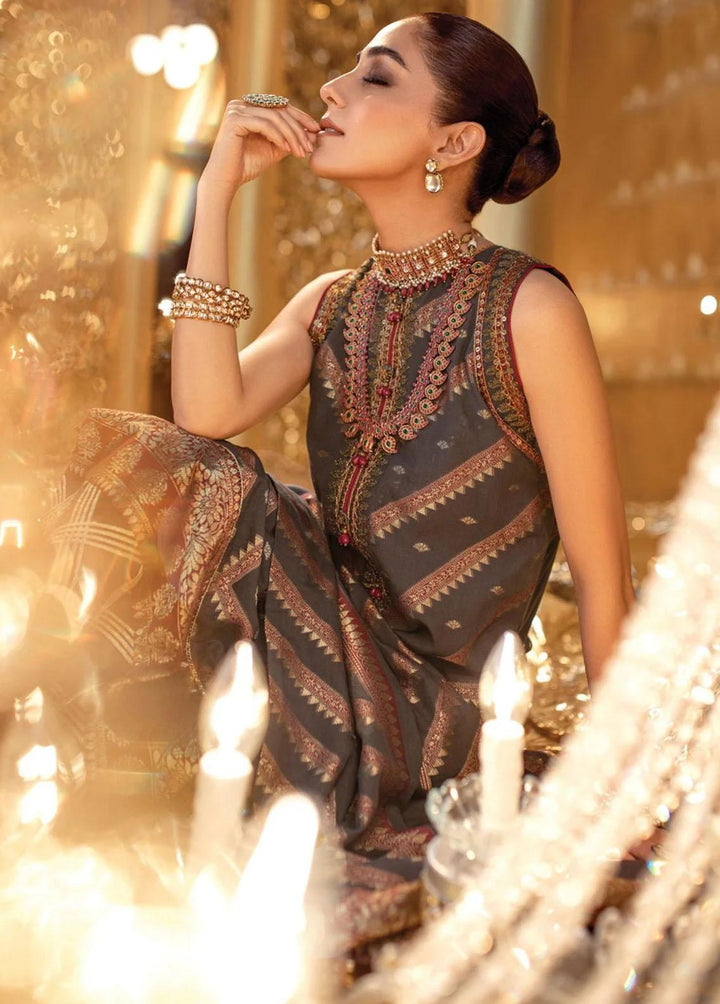 Al Karam Embroidered Jacquard Suits Unstitched 3 Piece AK22FW FC-W-7B-22-3-Charcoal Grey - Festive Collection