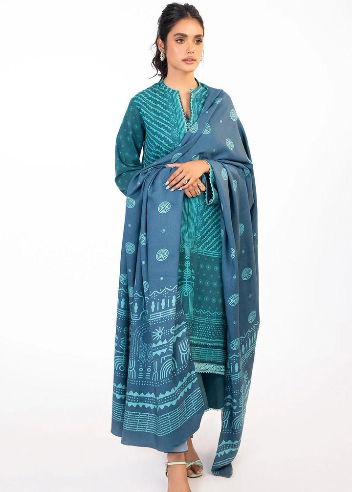 Al Karam Embroidered Khaddar Suits Unstitched 3 Piece AK22FW FW-01-22-Blue - Festive Collection