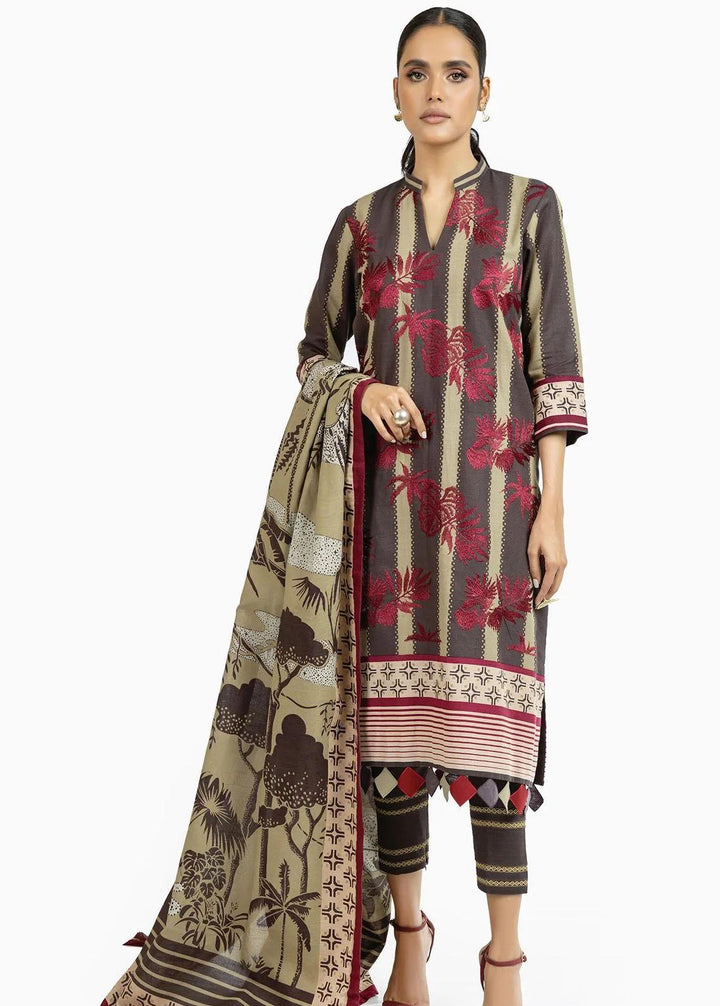 Al Karam Embroidered Khaddar Suits Unstitched 3 Piece AK22FW FW-07-22-Brown - Festive Collection
