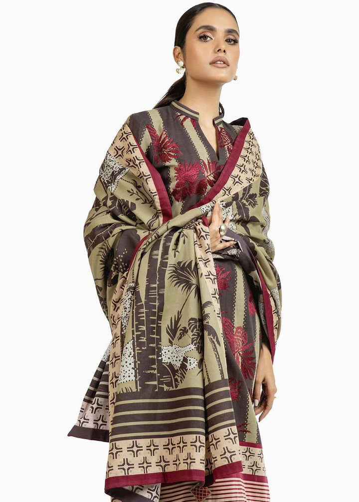 Al Karam Embroidered Khaddar Suits Unstitched 3 Piece AK22FW FW-07-22-Brown - Festive Collection