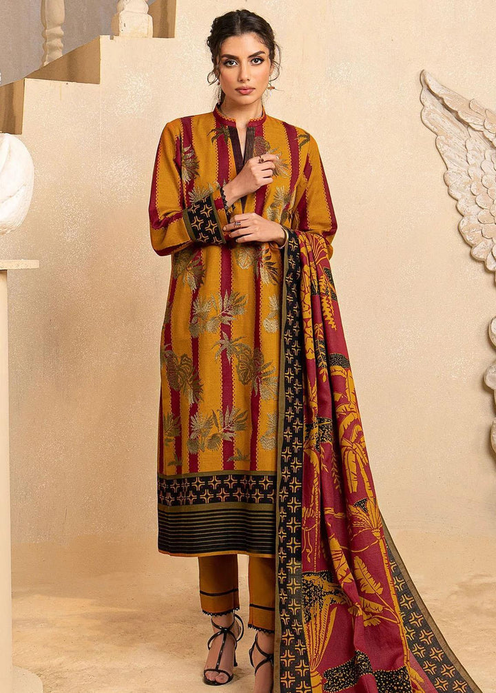 Al Karam Embroidered Khaddar Suits Unstitched 3 Piece AK22FW FW-07-22-Mustard - Festive Collection