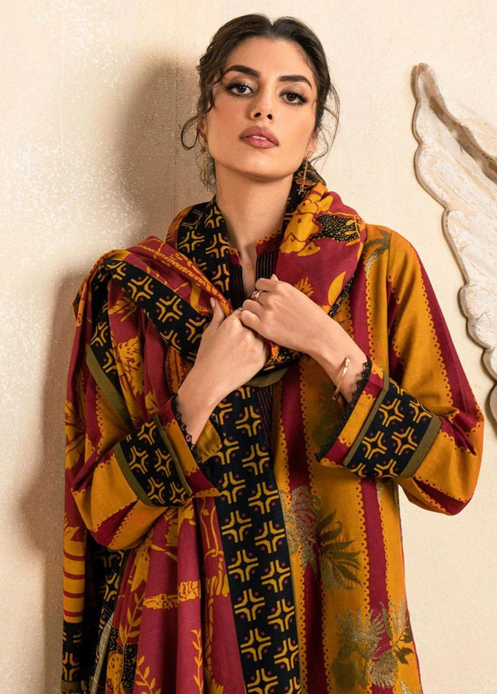Al Karam Embroidered Khaddar Suits Unstitched 3 Piece AK22FW FW-07-22-Mustard - Festive Collection