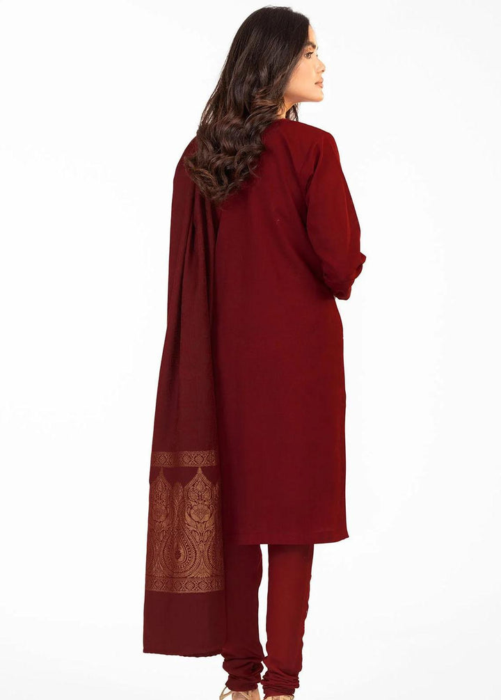 Al Karam Embroidered Khaddar Suits Unstitched 3 Piece AK22FW FW-1.1-22-Maroon - Festive Collection