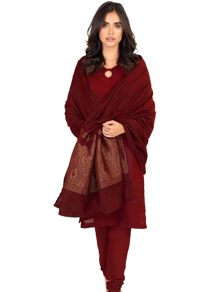 Al Karam Embroidered Khaddar Suits Unstitched 3 Piece AK22FW FW-1.1-22-Maroon - Festive Collection
