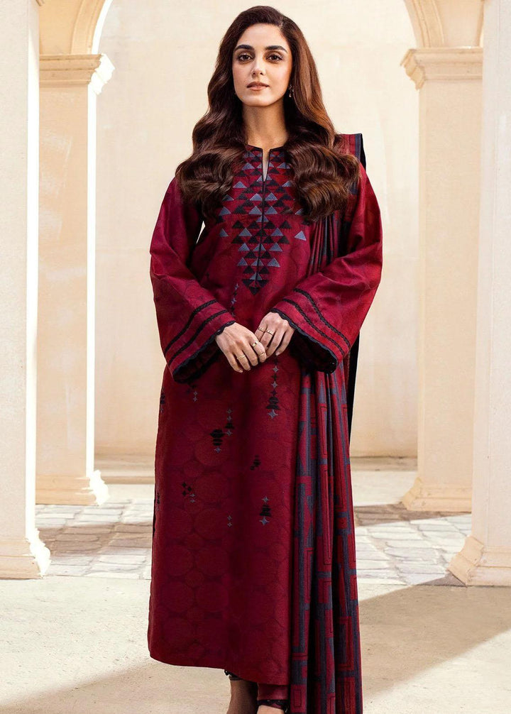 Al Karam Embroidered Jacquard Suits Unstitched 3 Piece AK22FW FW-13.1-22-Maroon - Festive Collection