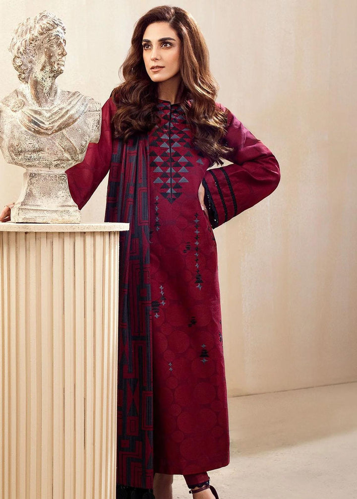 Al Karam Embroidered Jacquard Suits Unstitched 3 Piece AK22FW FW-13.1-22-Maroon - Festive Collection