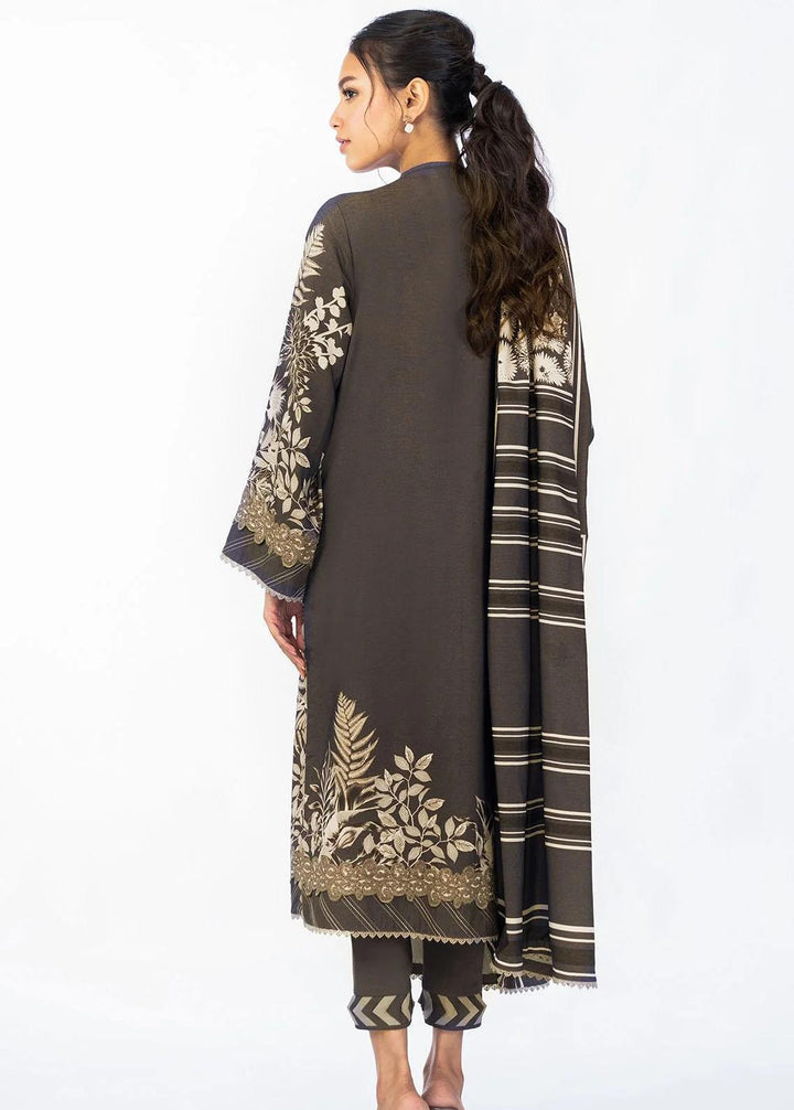 Al Karam Printed Chambray Suits Unstitched 3 Piece AK22FW FW-24-22-Dark Brown - Festive Collection