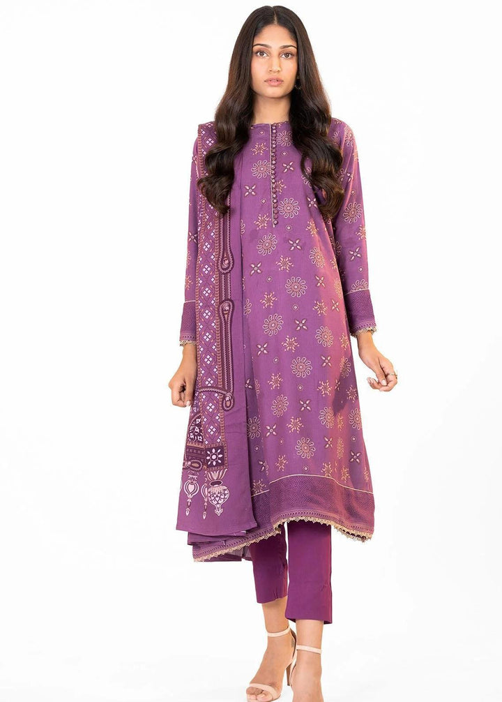 Al Karam Printed Viscose Suits Unstitched 3 Piece AK22FW FW-26.1-22-Purple - Festive Collection