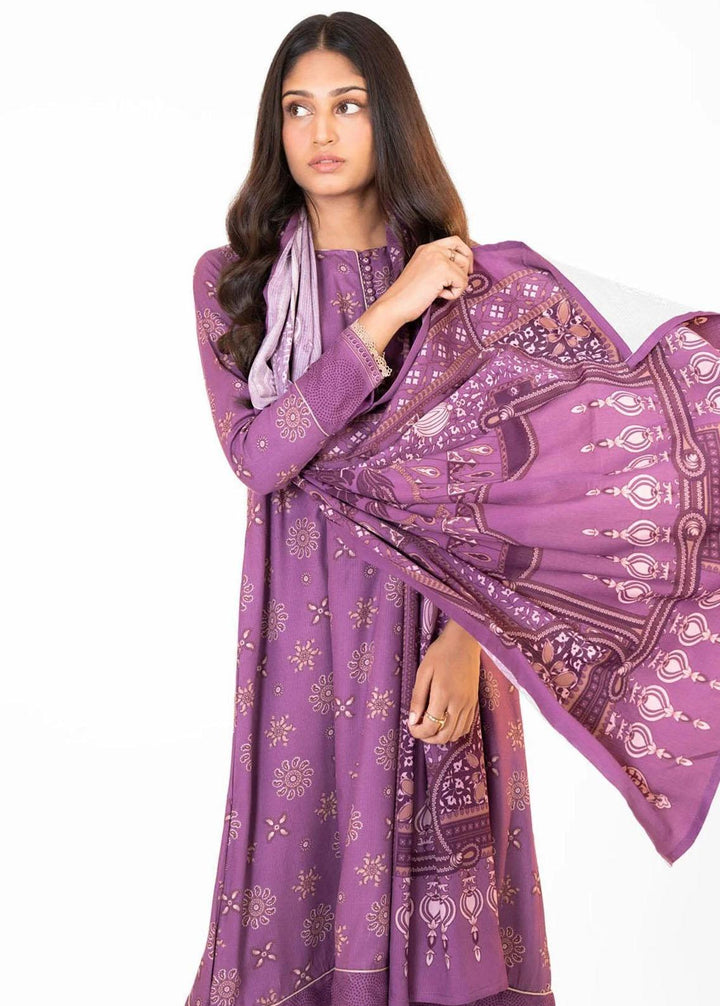 Al Karam Printed Viscose Suits Unstitched 3 Piece AK22FW FW-26.1-22-Purple - Festive Collection