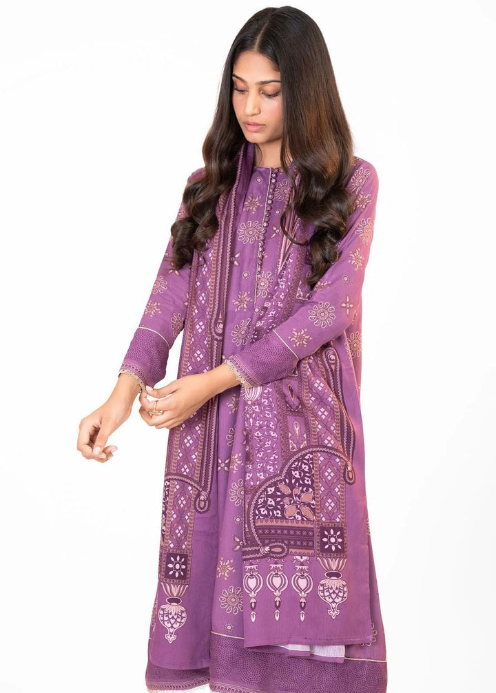 Al Karam Printed Viscose Suits Unstitched 3 Piece AK22FW FW-26.1-22-Purple - Festive Collection