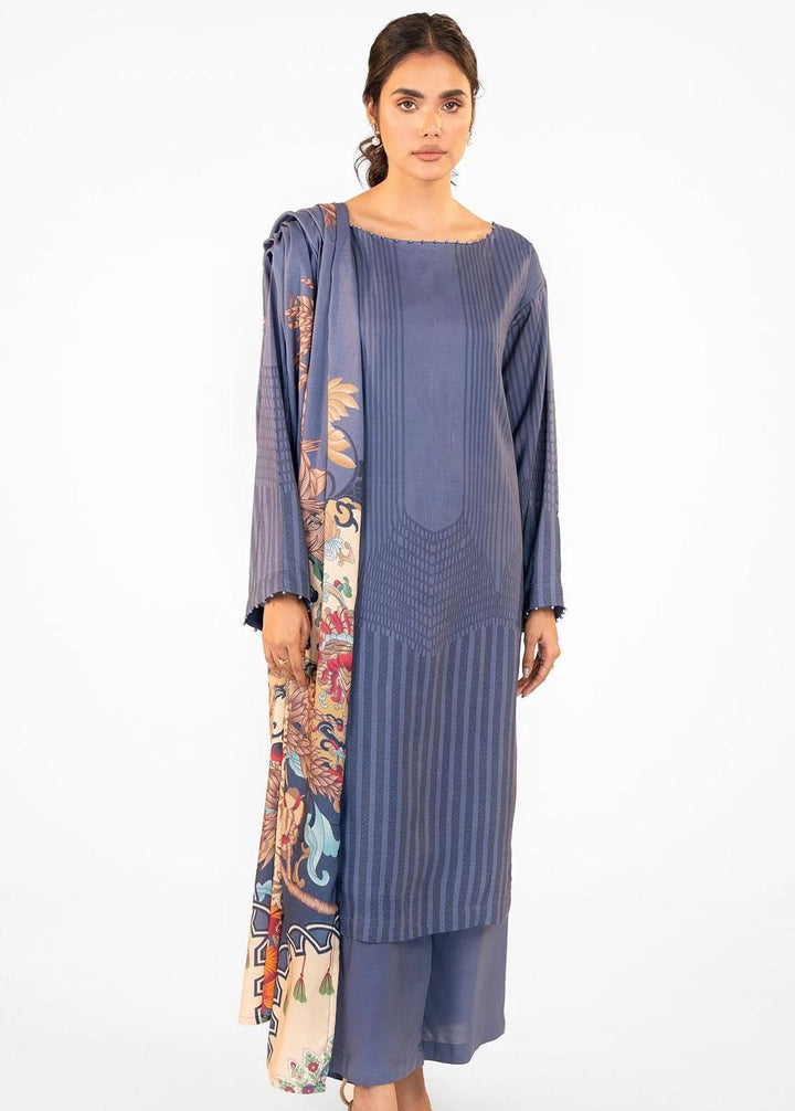 Al Karam Printed Viscose Suits Unstitched 3 Piece AK22FW FW-34-22-Blue - Festive Collection