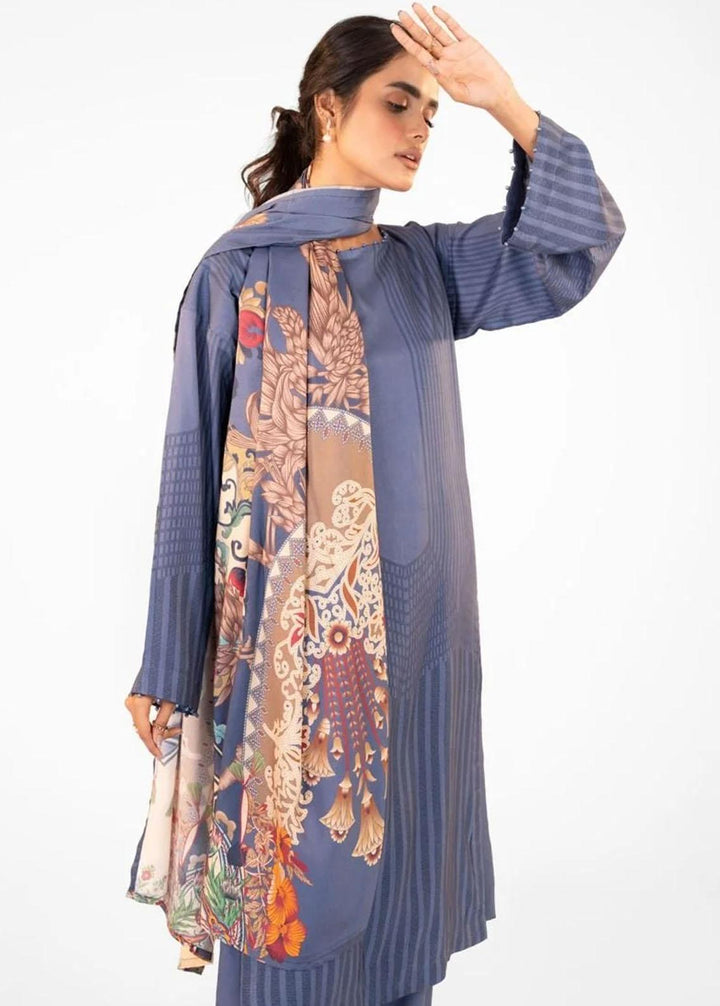 Al Karam Printed Viscose Suits Unstitched 3 Piece AK22FW FW-34-22-Blue - Festive Collection