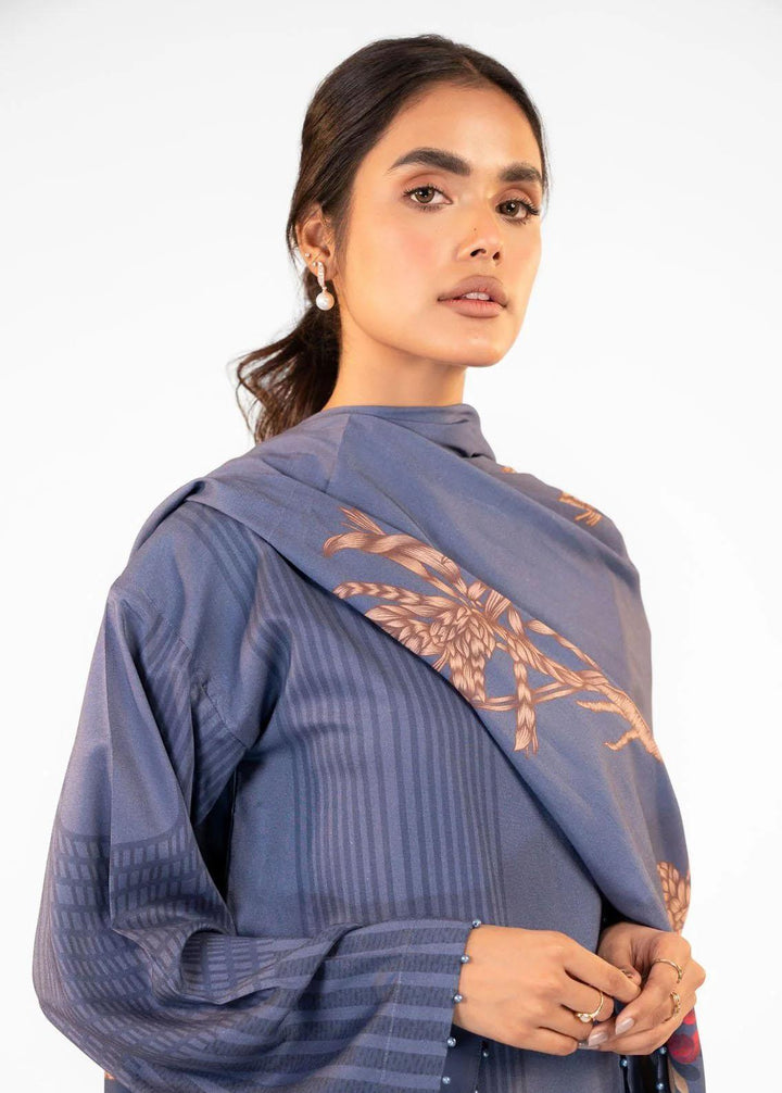 Al Karam Printed Viscose Suits Unstitched 3 Piece AK22FW FW-34-22-Blue - Festive Collection