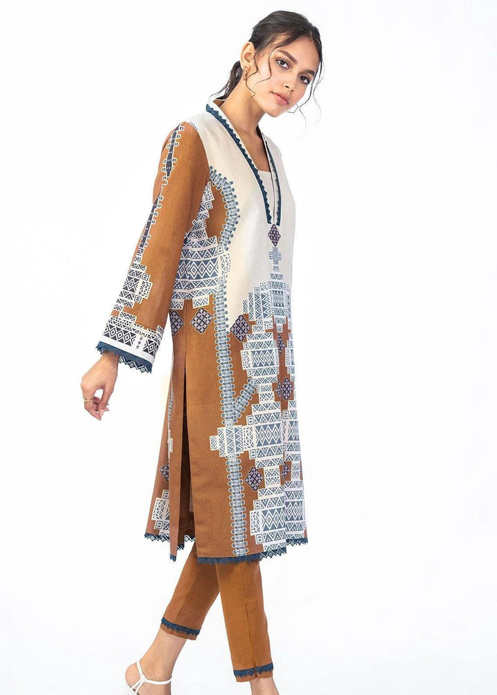 Al Karam Printed Karandi Suits Unstitched 2 Piece AK22FW FW-43-22-Mustard Yellow - Festive Collection