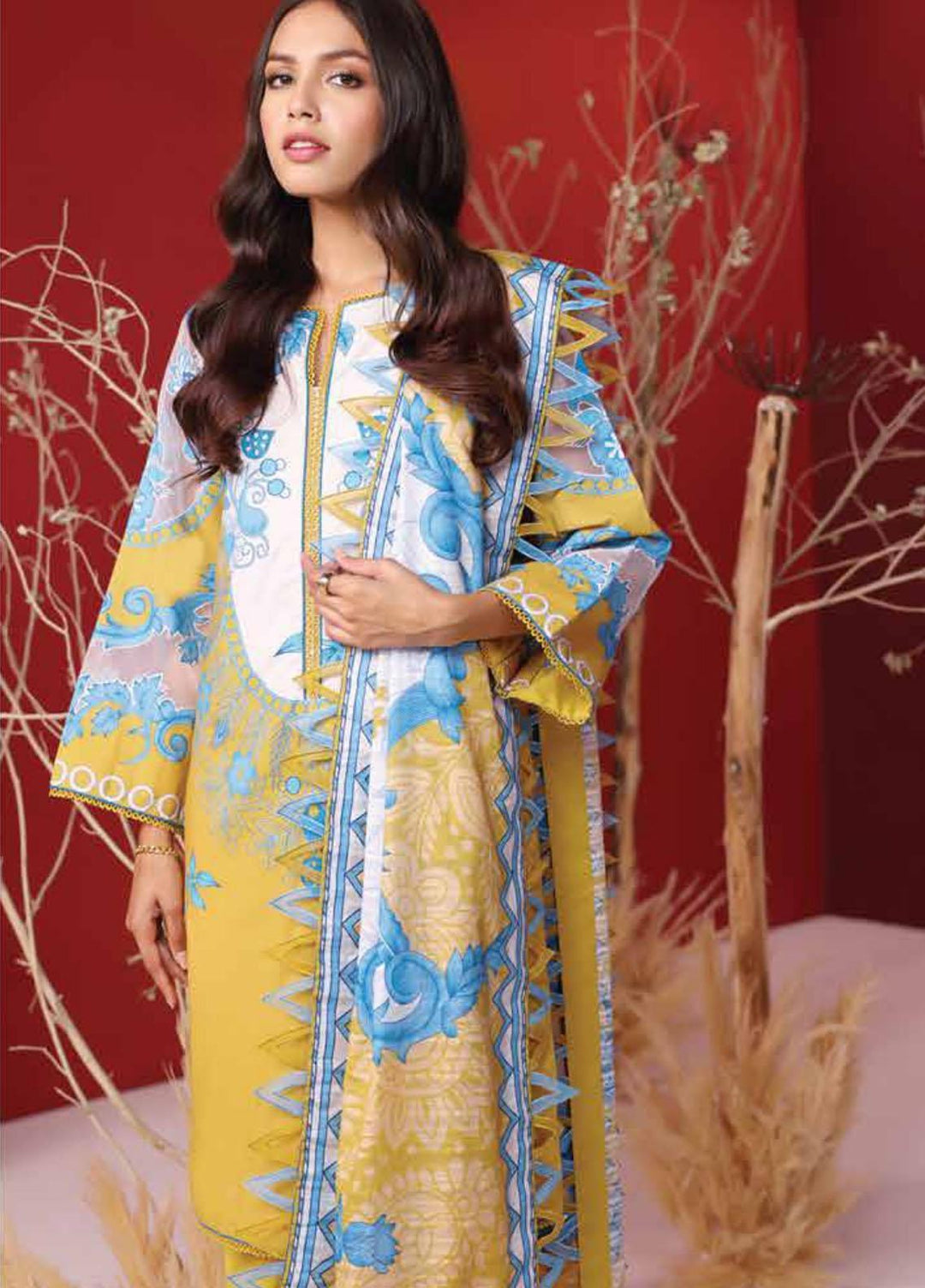 Al Karam Printed Cambric Suits Unstitched 3 Piece AK21MS-MS-03-21-Yellow - Summer Collection