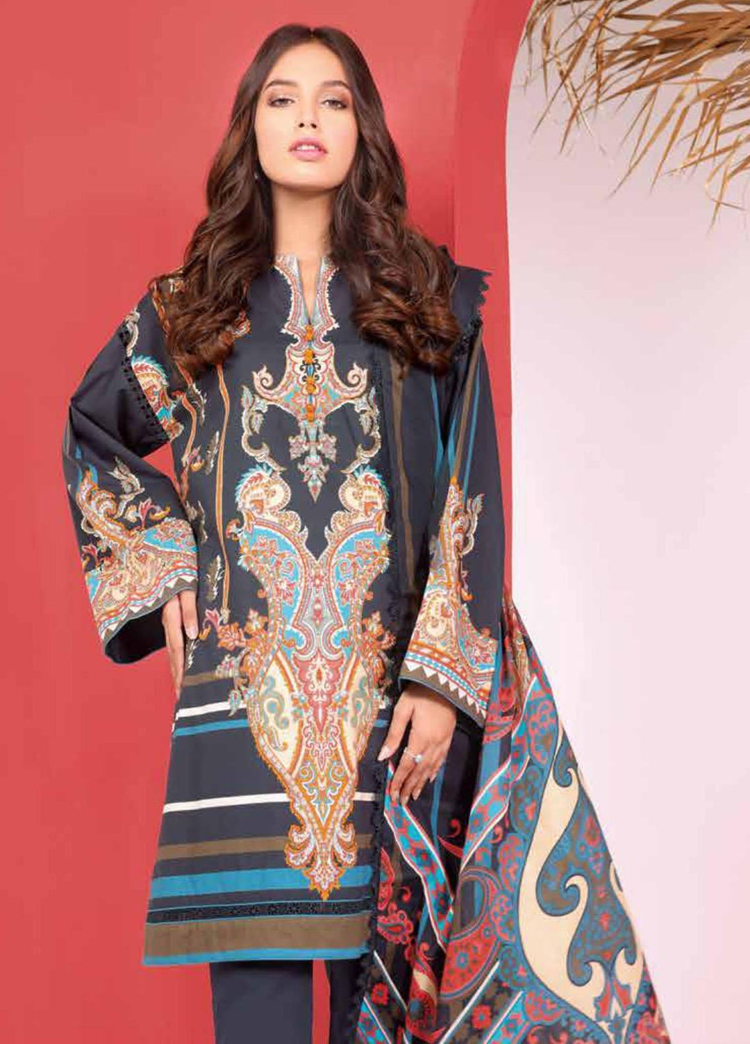 Al Karam Printed Cambric Suits Unstitched 3 Piece AK21MS-MS-05-21-Black - Summer Collection