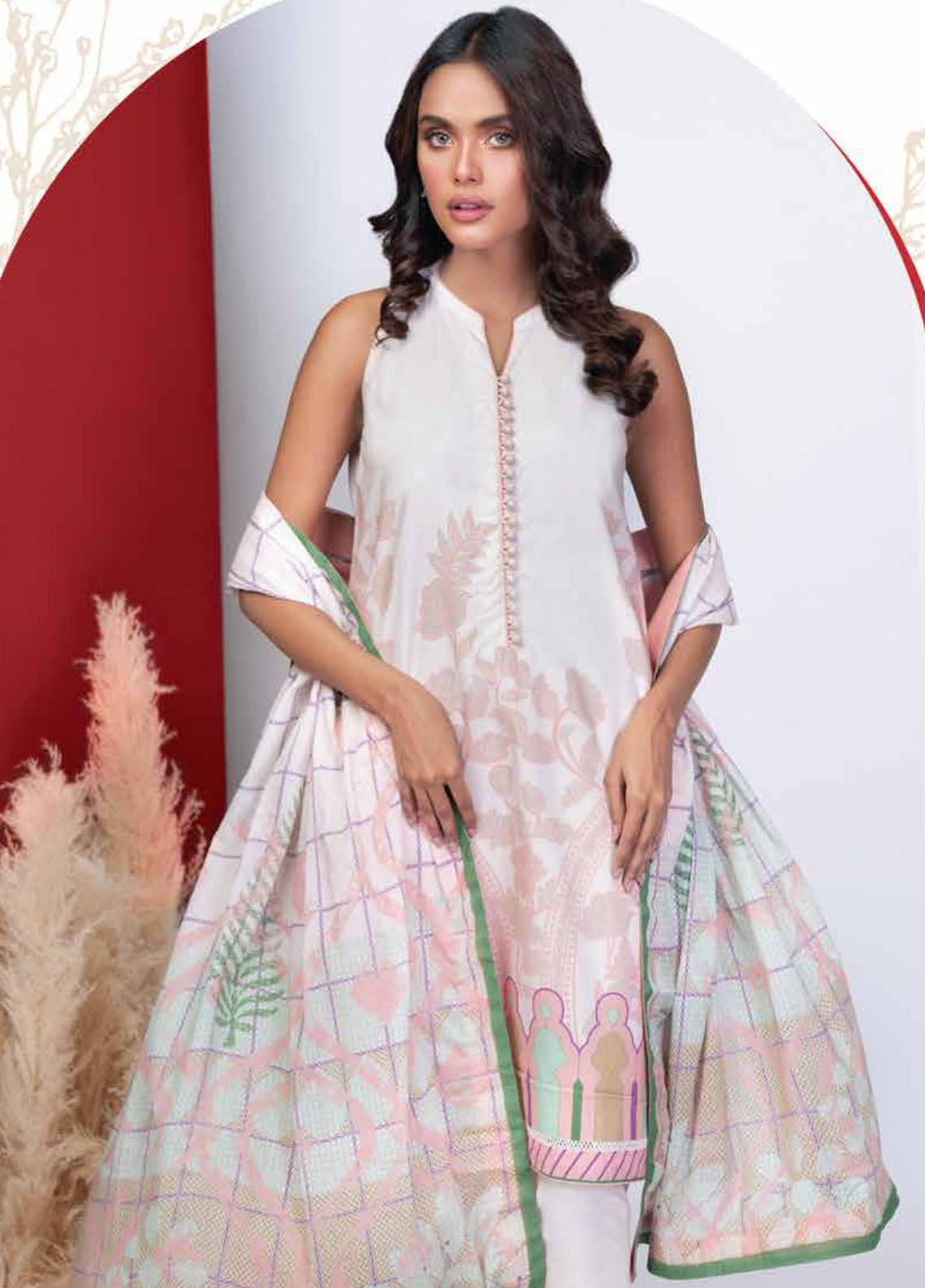 Al Karam Printed Cambric Suits Unstitched 3 Piece AK21MS-MS-06-21-Cream - Summer Collection