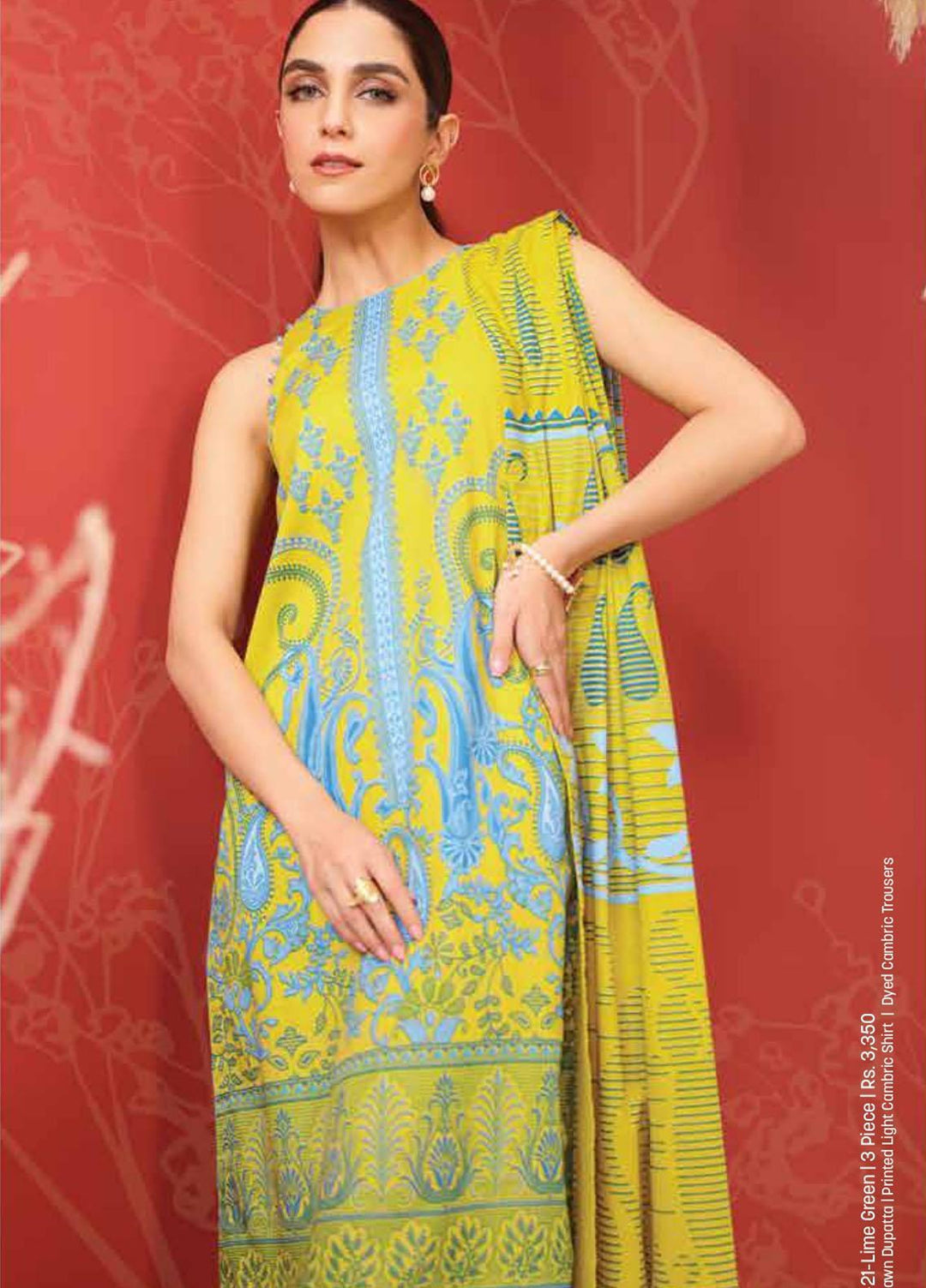 Al Karam Printed Cambric Suits Unstitched 3 Piece AK21MS-MS-07-21-Lime Green - Summer Collection