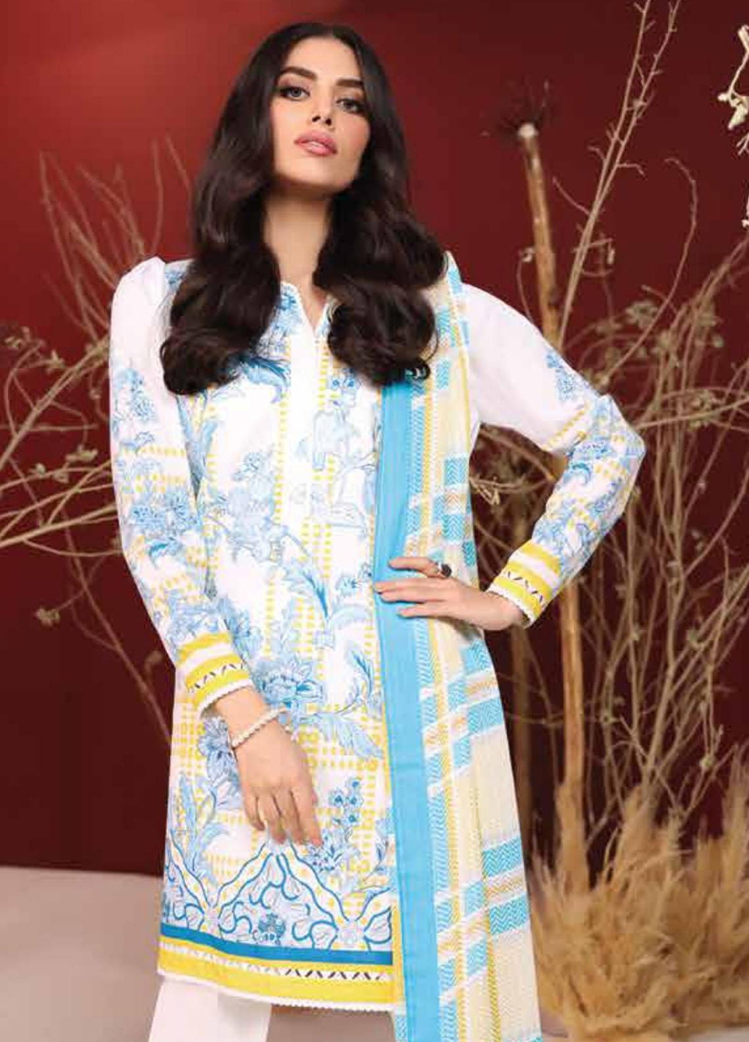 Al Karam Printed Cambric Suits Unstitched 3 Piece AK21MS-MS-08-21-White - Summer Collection