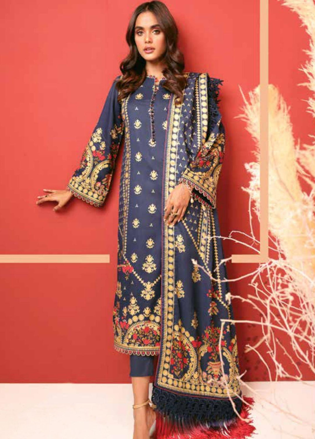 Al Karam Printed Cambric Suits Unstitched 3 Piece AK21MS-MS-1.1-21-Blue - Summer Collection