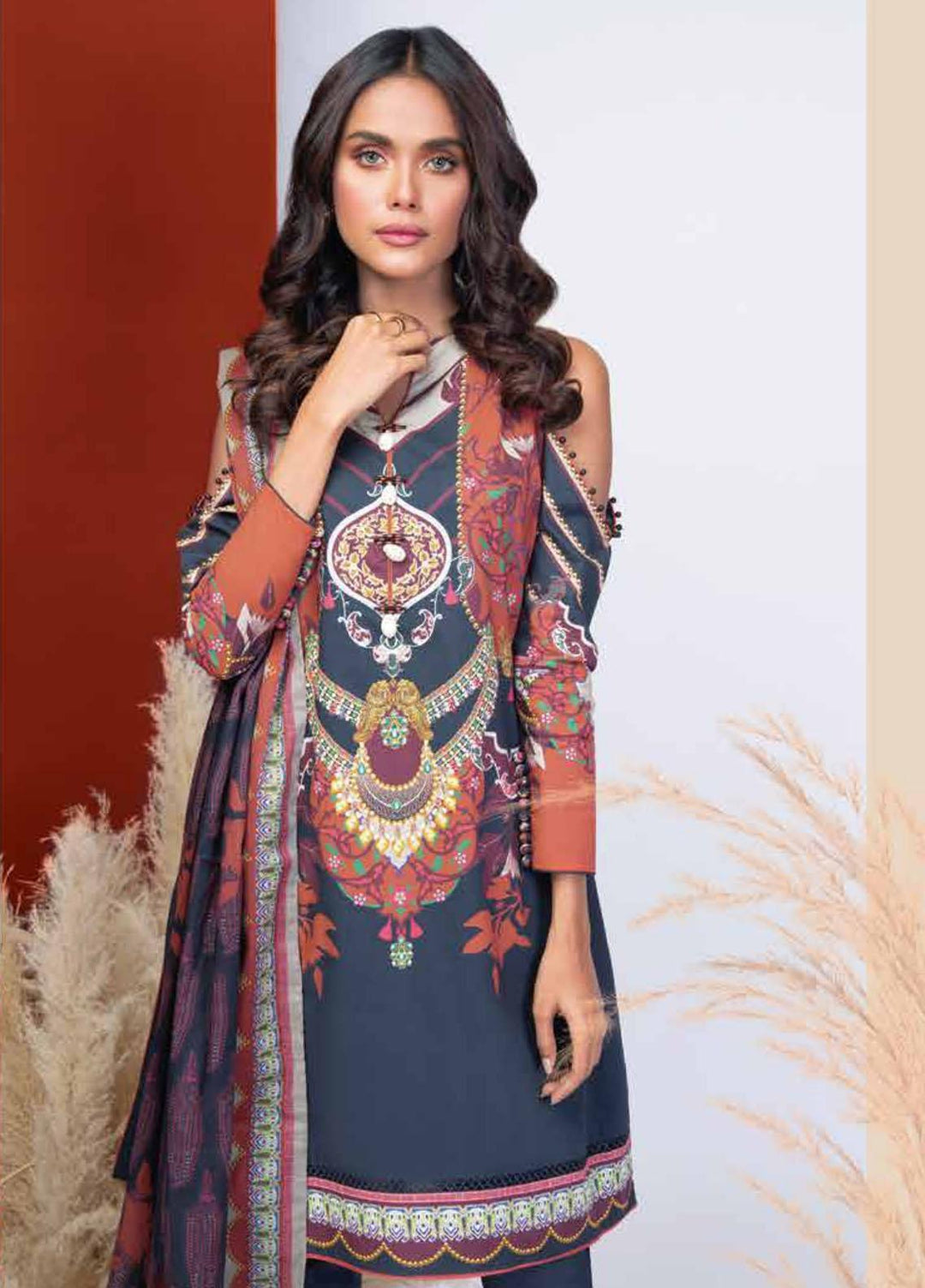 Al Karam Printed Cambric Suits Unstitched 3 Piece AK21MS-MS-10-21-Black - Summer Collection