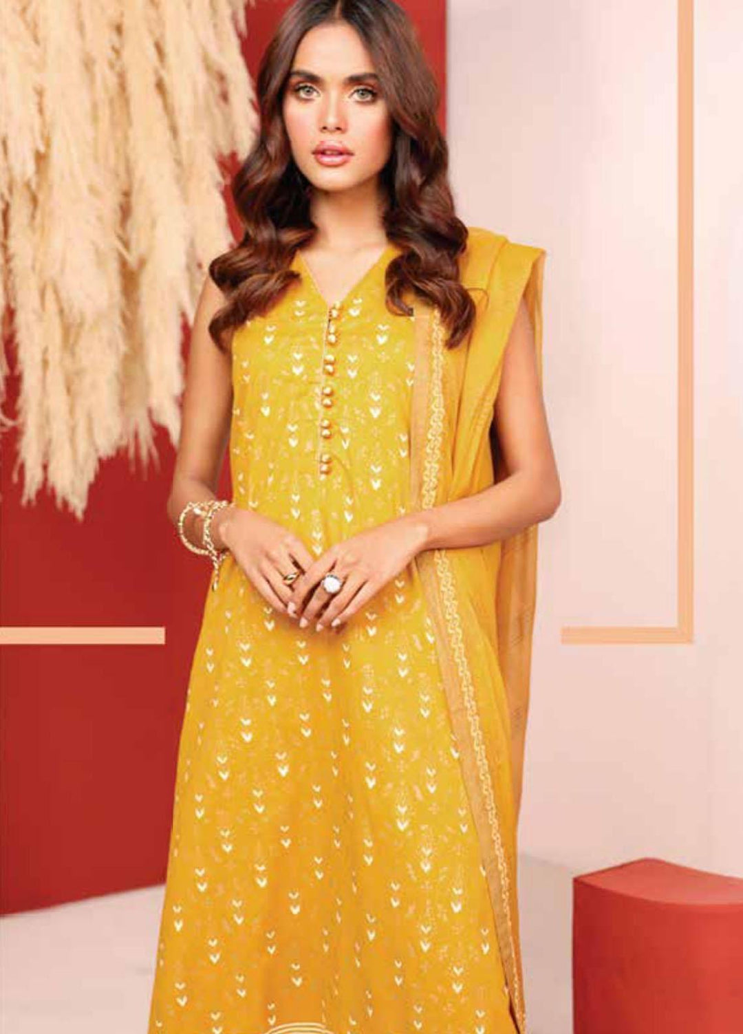 Al Karam Printed Cambric Suits Unstitched 3 Piece AK21MS-MS-10.1-21-Mustard - Summer Collection