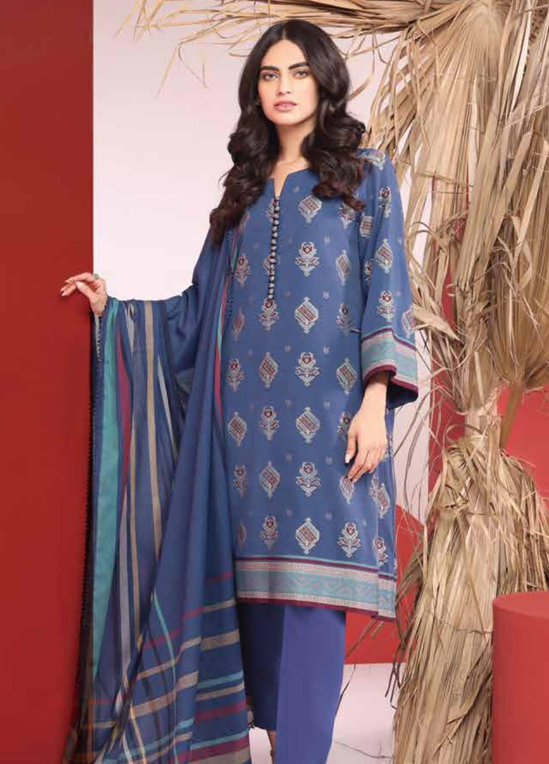 Al Karam Printed Jacquard Suits Unstitched 3 Piece AK21MS-MS-11-21-Blue - Summer Collection