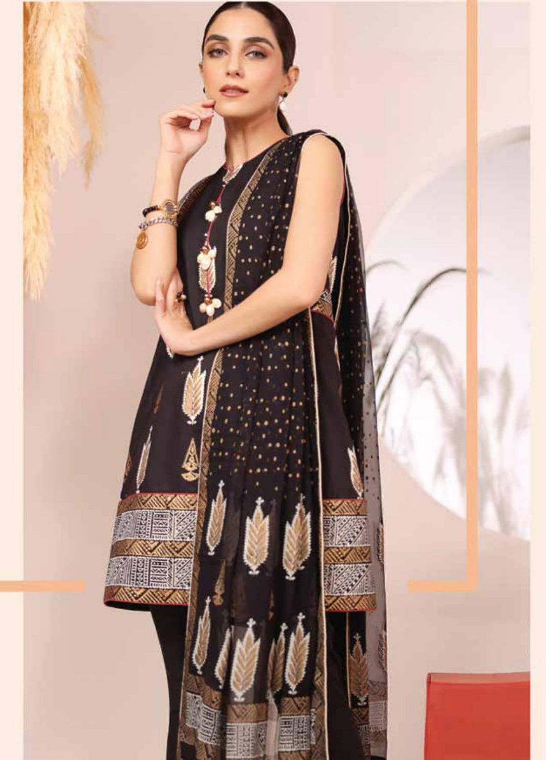 Al Karam Printed Cambric Suits Unstitched 3 Piece AK21MS-MS-11.1-21-Black - Summer Collection