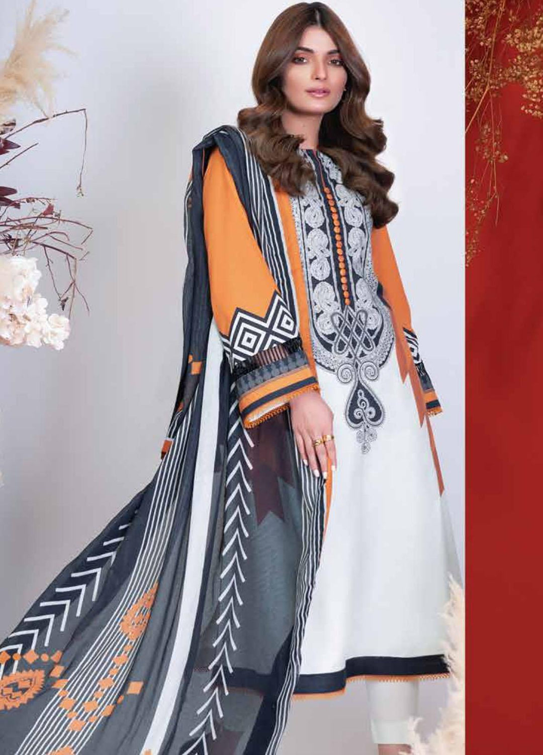 Al Karam Printed Cambric Suits Unstitched 3 Piece AK21MS-MS-12-21-Mustard - Summer Collection