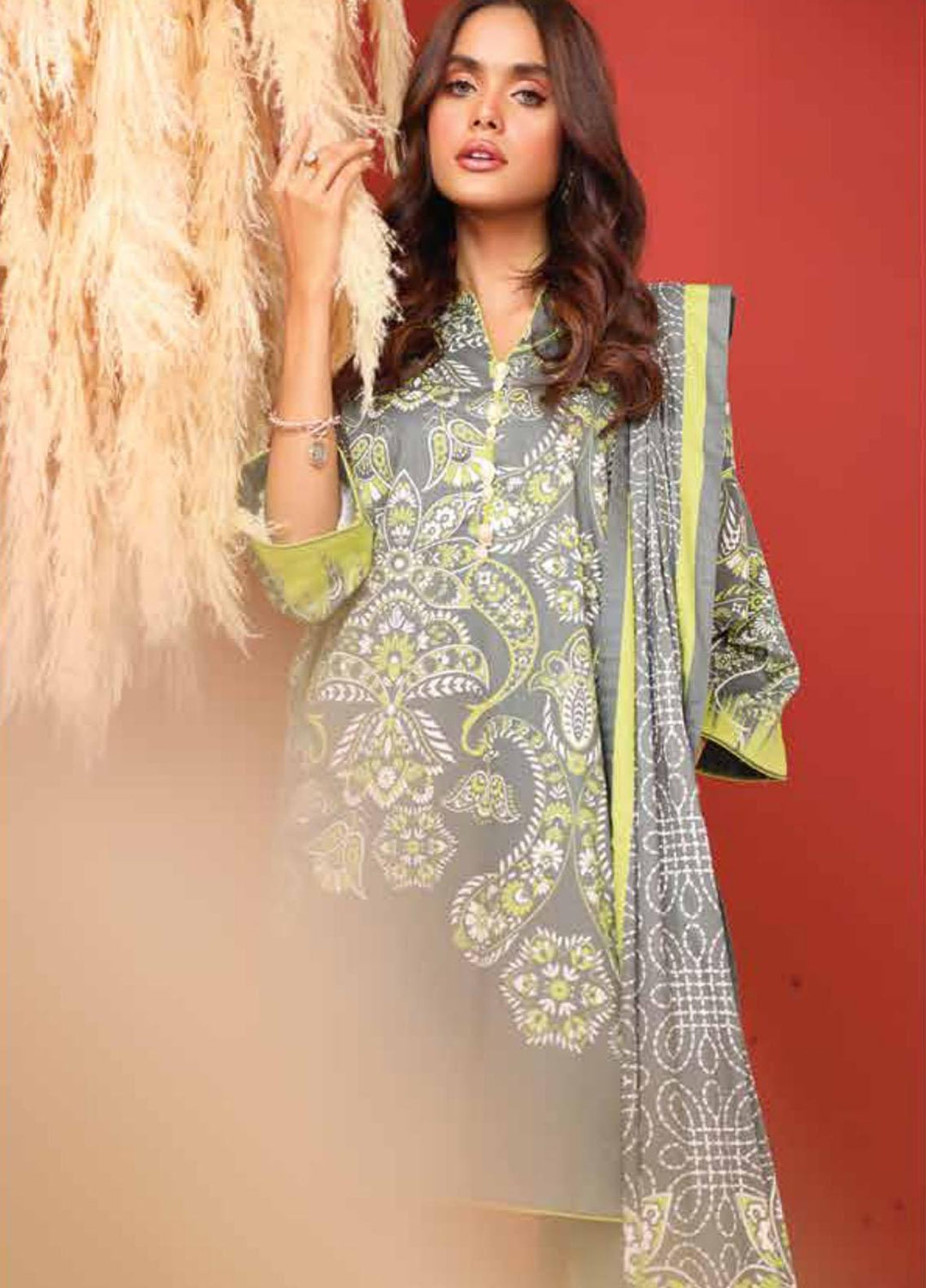 Al Karam Printed Cambric Suits Unstitched 2 Piece AK21MS-MS-13-21-Grey - Summer Collection