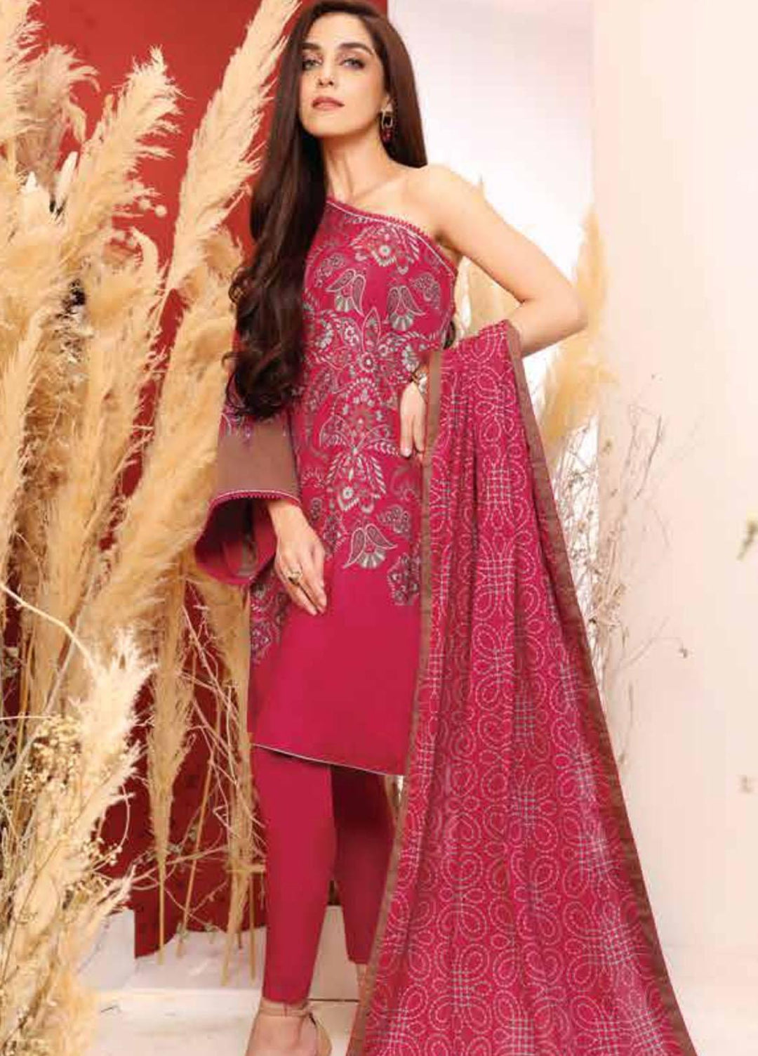 Al Karam Printed Cambric Suits Unstitched 2 Piece AK21MS-MS-13-21-Red - Summer Collection