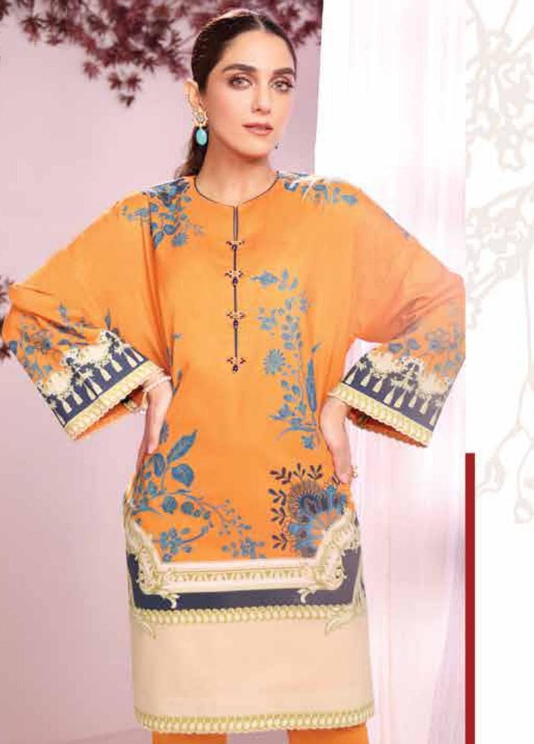 Al Karam Printed Cambric Suits Unstitched 2 Piece AK21MS-MS-15-21-Chrome Yellow - Summer Collection