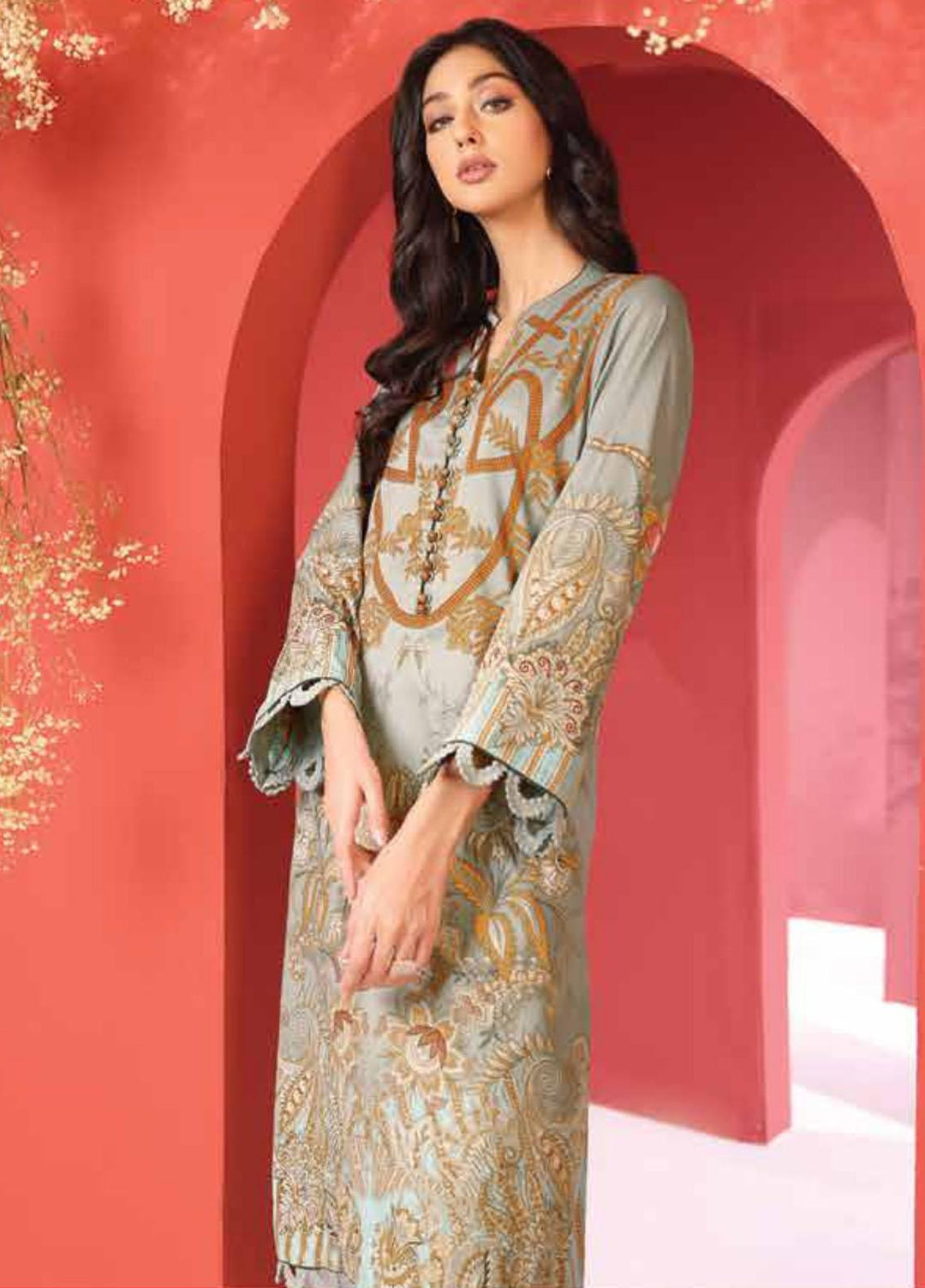 Al Karam Printed Cambric Suits Unstitched 2 Piece AK21MS-MS-16-21-Grey - Summer Collection