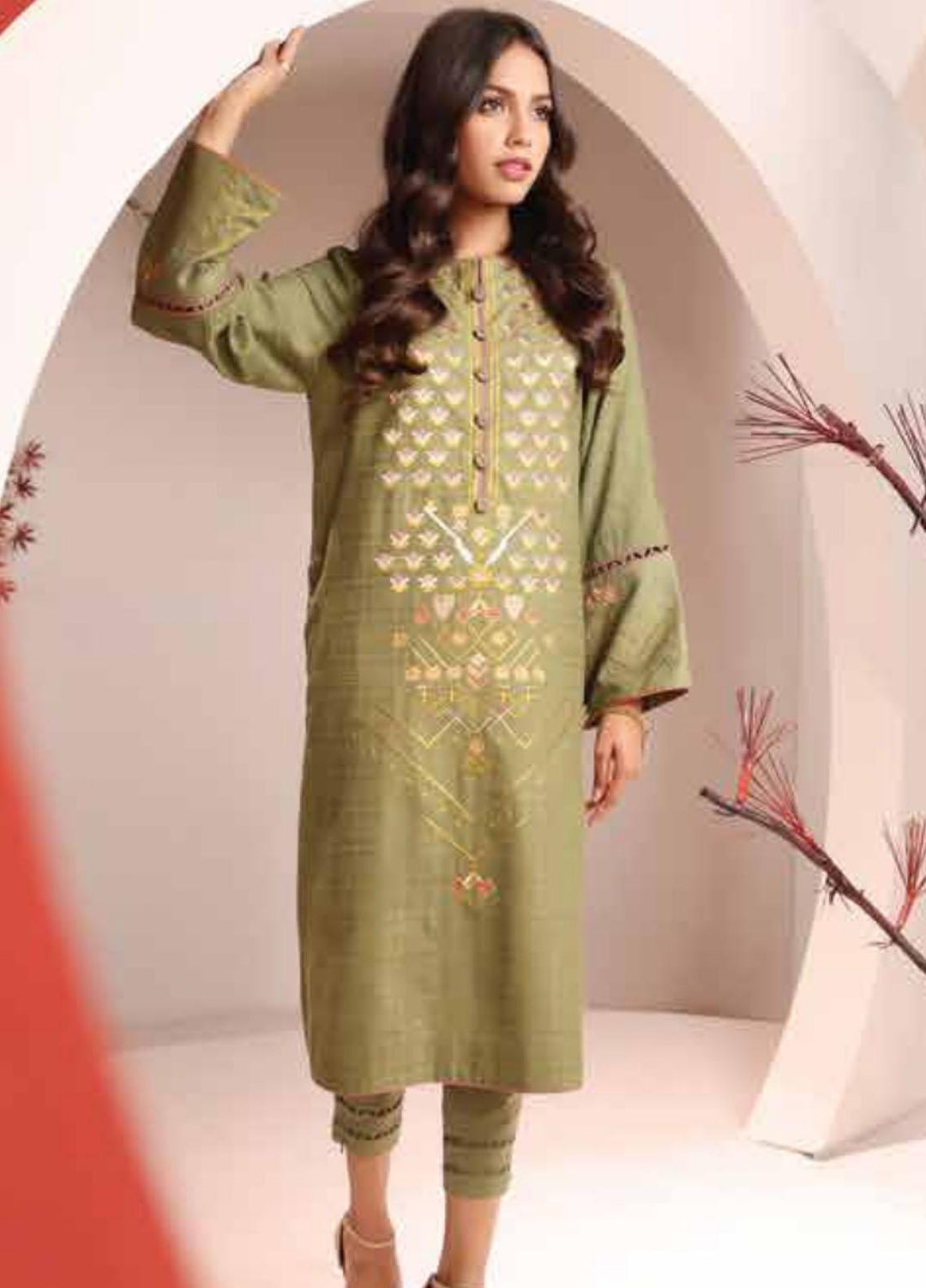 Al Karam Embroidered Dobby  Unstitched Shirt AK21MS-MS-18-21-Green - Summer Collection