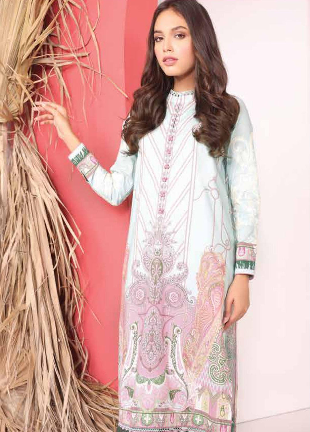 Al Karam Embroidered Cambric  Unstitched Shirt AK21MS-MS-19-21-Aqua - Summer Collection