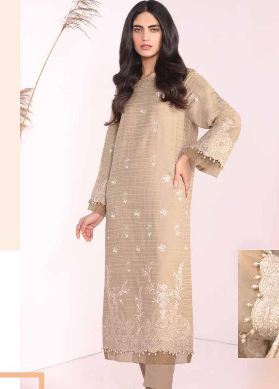 Al Karam Embroidered Dobby  Unstitched Shirt AK21MS-MS-19.1-21-Beige - Summer Collection