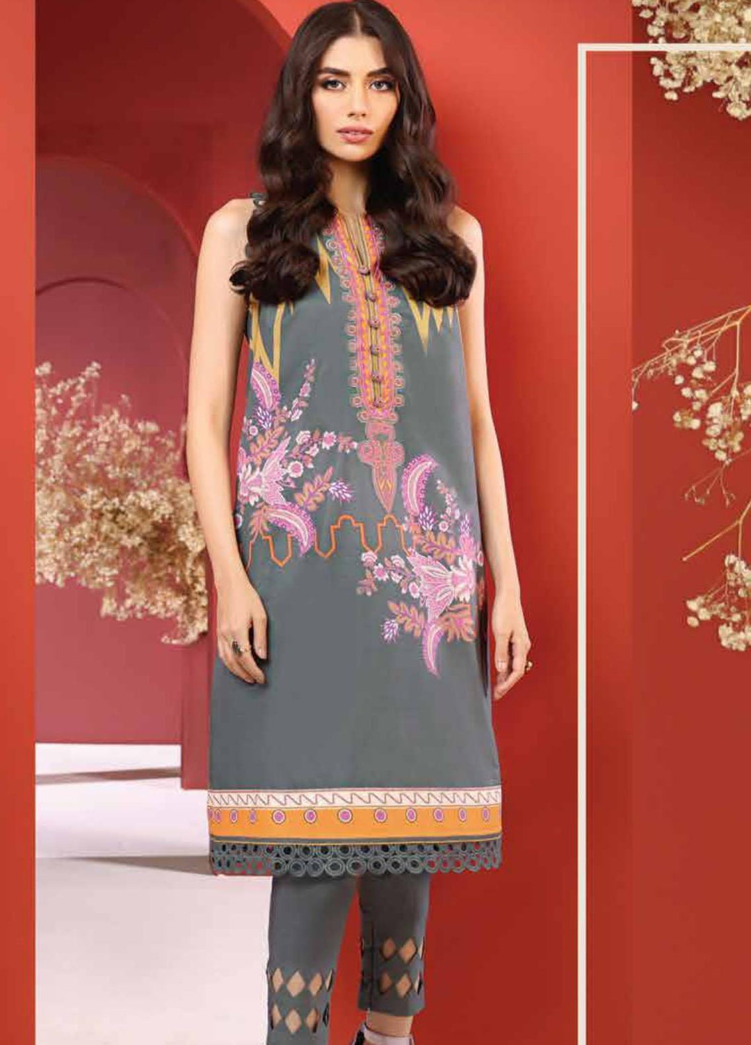 Al Karam Embroidered Cambric  Unstitched Shirt AK21MS-MS-20-21-Grey - Summer Collection