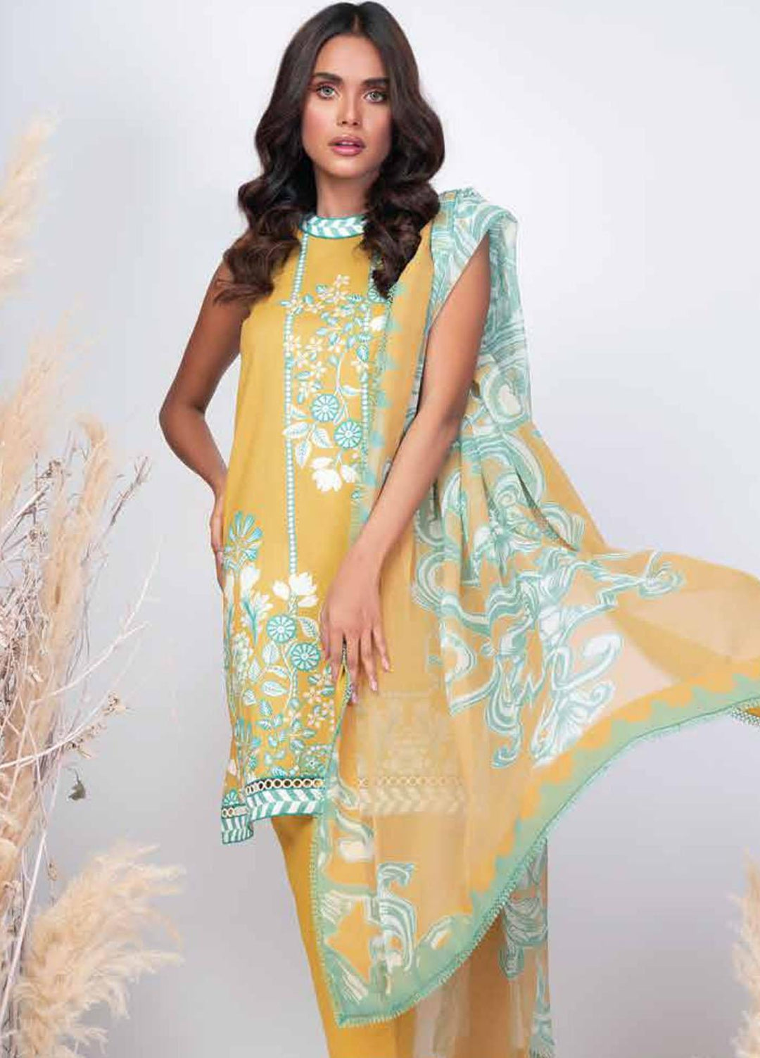 Al Karam Printed Cambric Suits Unstitched 3 Piece AK21MS-MS-21-21-Yellow - Summer Collection