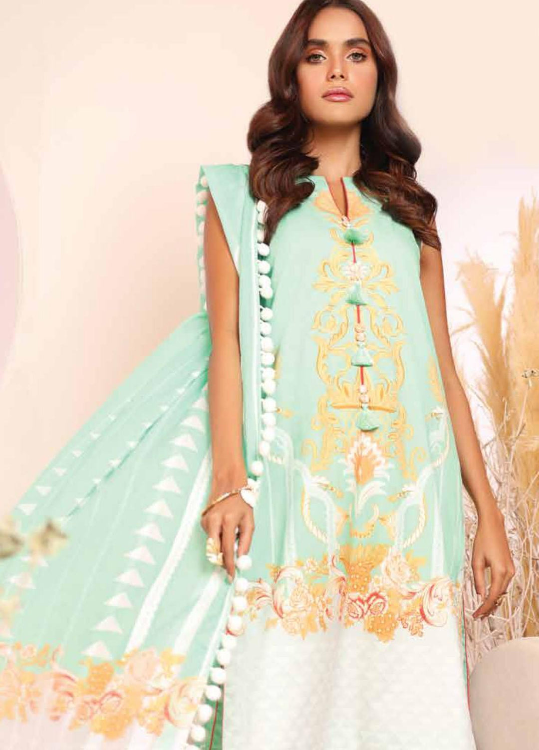 Al Karam Printed Cambric Suits Unstitched 3 Piece AK21MS-MS-22-21-Turquoise - Summer Collection