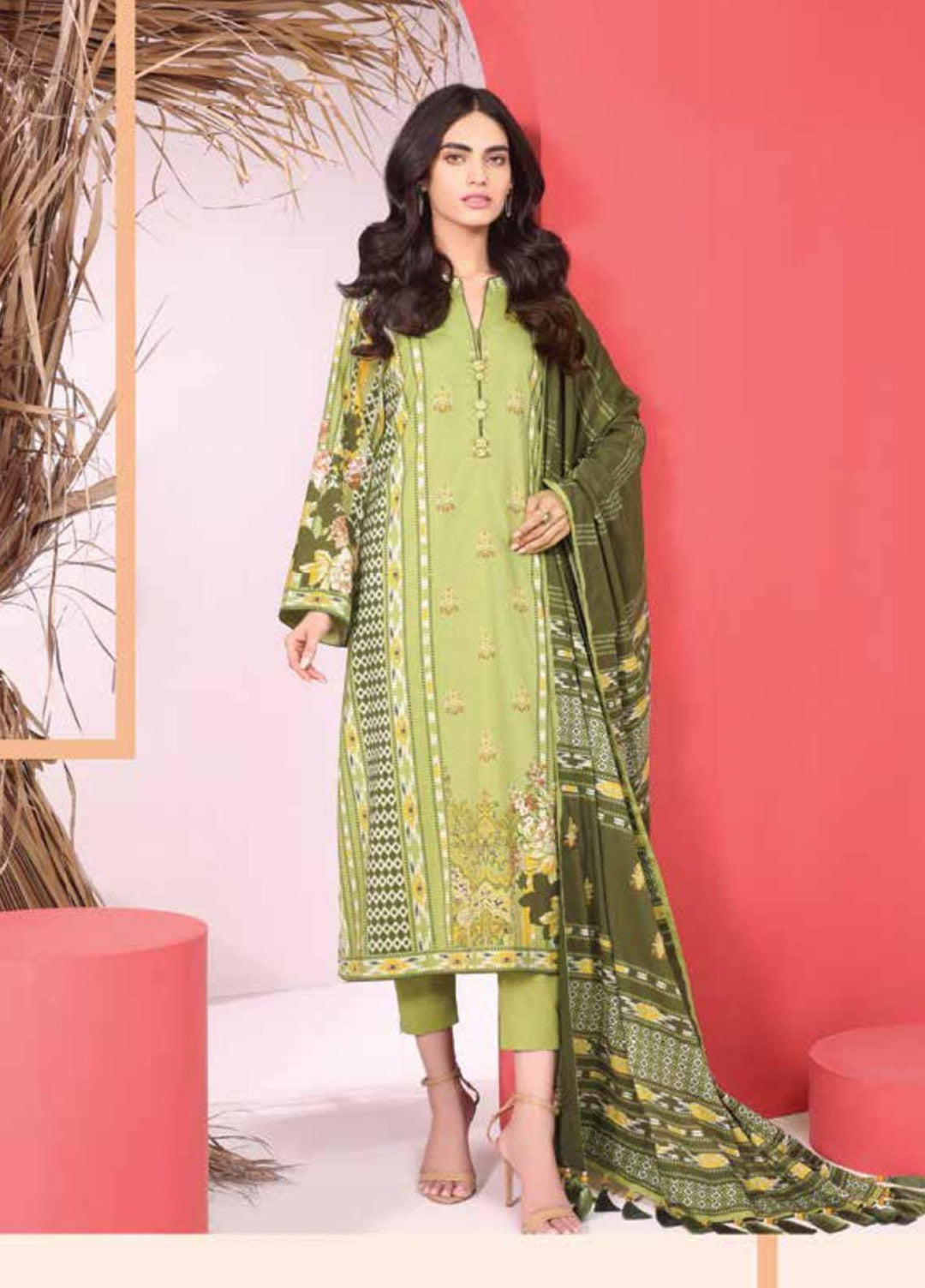 Al Karam Printed Cambric Suits Unstitched 3 Piece AK21MS-MS-22.1-21-Green - Summer Collection