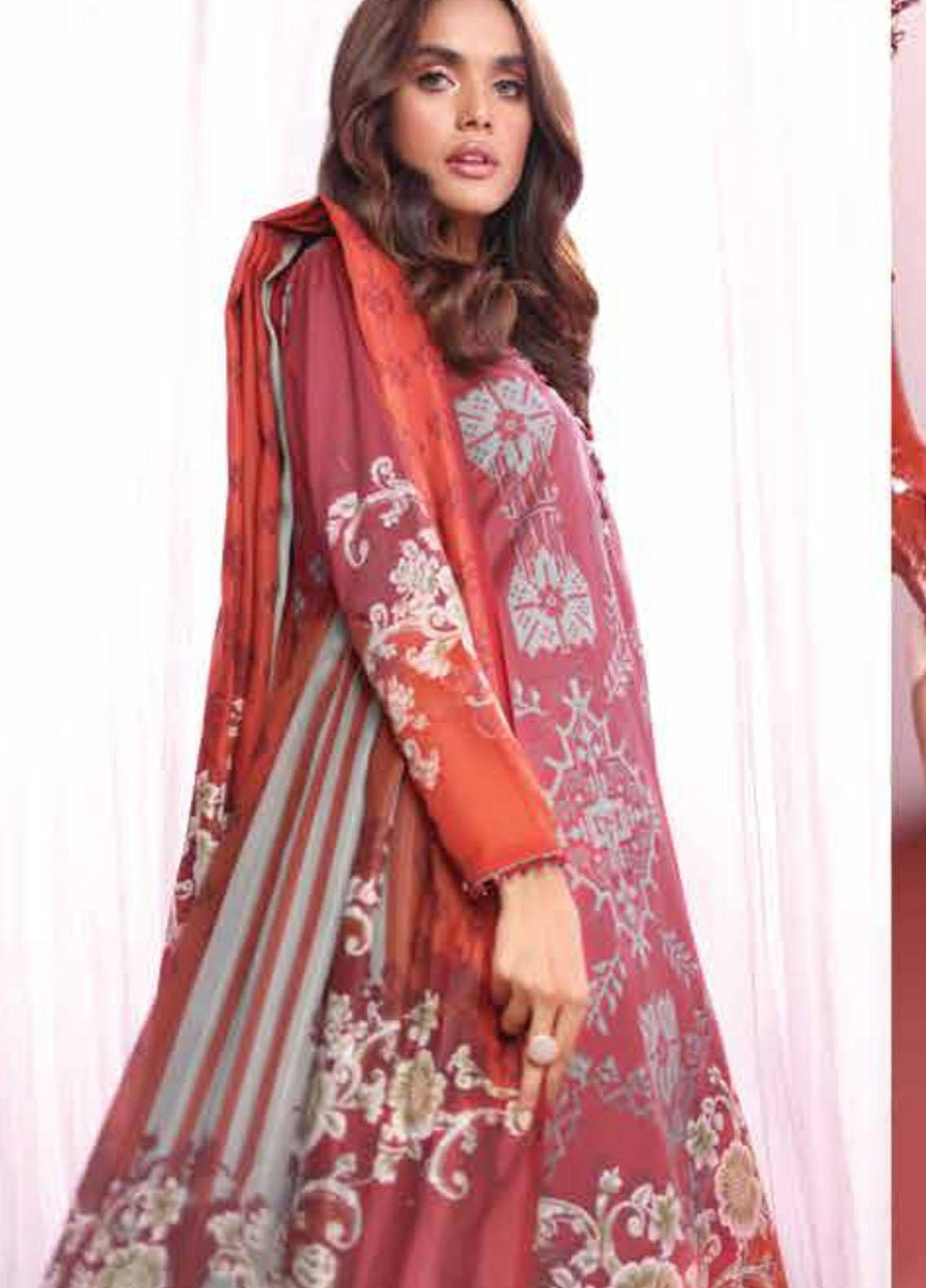 Al Karam Printed Cambric Suits Unstitched 3 Piece AK21MS-MS-23-21-Red - Summer Collection