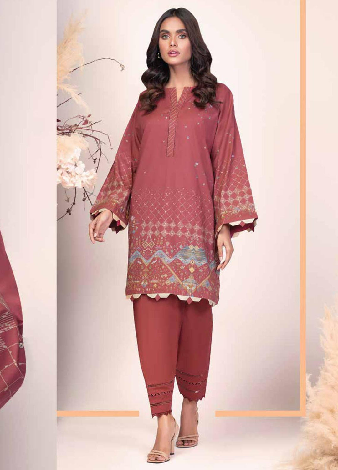 Al Karam Printed Cambric Suits Unstitched 2 Piece AK21MS-MS-23.1-21-Maroon - Summer Collection