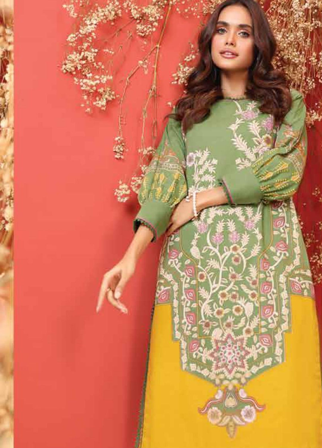 Al Karam Printed Cambric Suits Unstitched 2 Piece AK21MS-MS-24-21-Green - Summer Collection