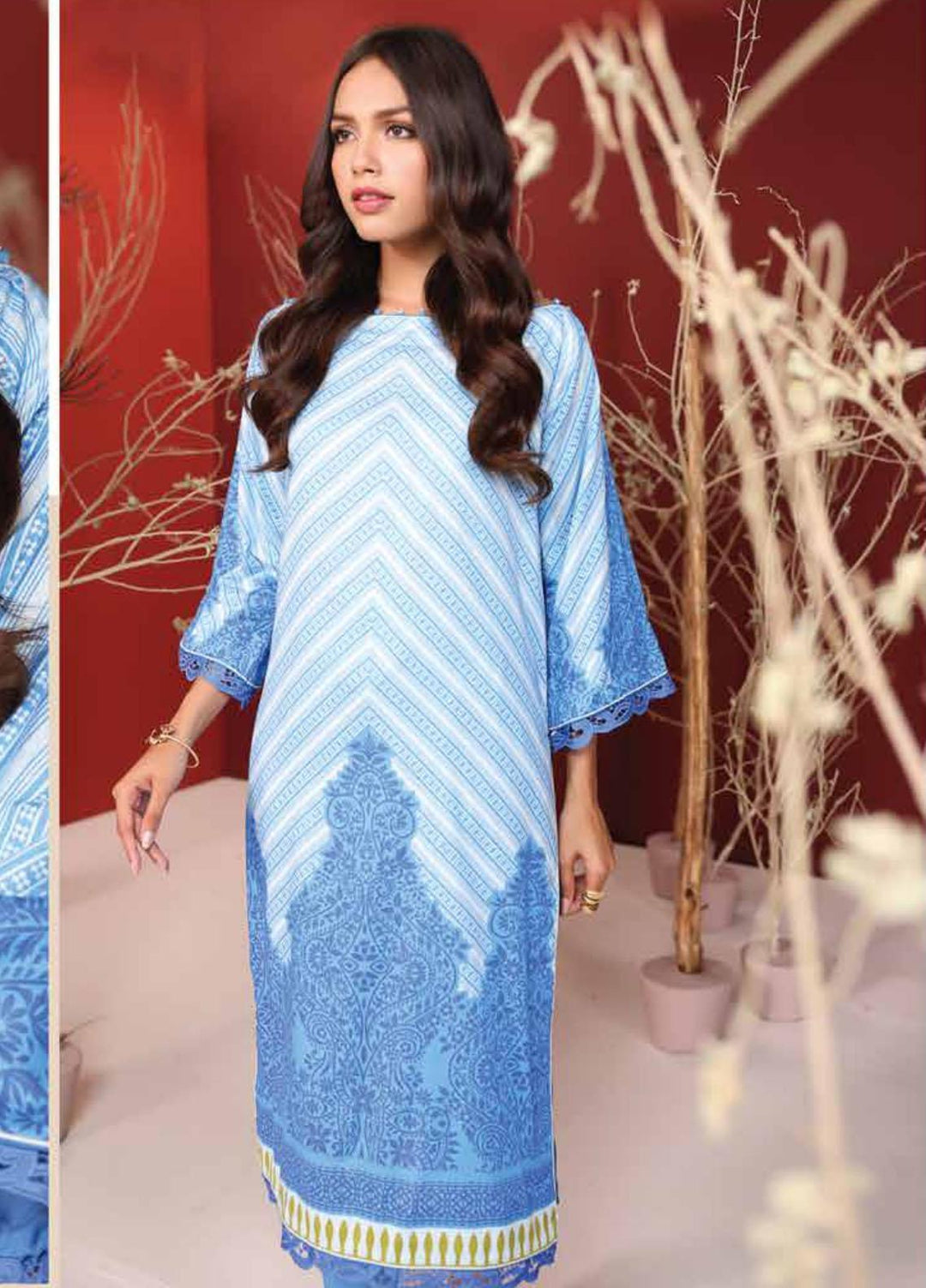 Al Karam Printed Cambric Suits Unstitched 2 Piece AK21MS-MS-25-21-Blue - Summer Collection