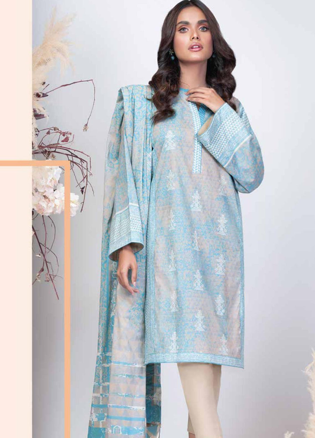 Al Karam Printed Cambric Suits Unstitched 3 Piece AK21MS-MS-5.1-21-Blue - Summer Collection