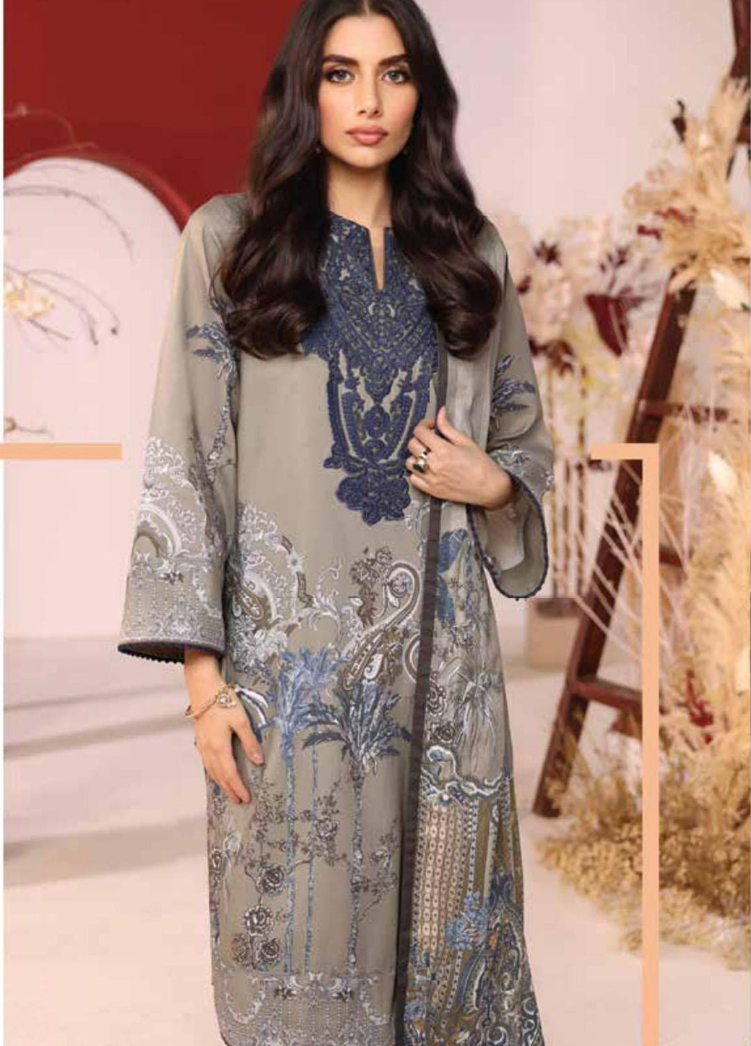 Al Karam Embroidered Cambric Suits Unstitched 3 Piece AK21MS-MS-6.1-21-Grey - Summer Collection