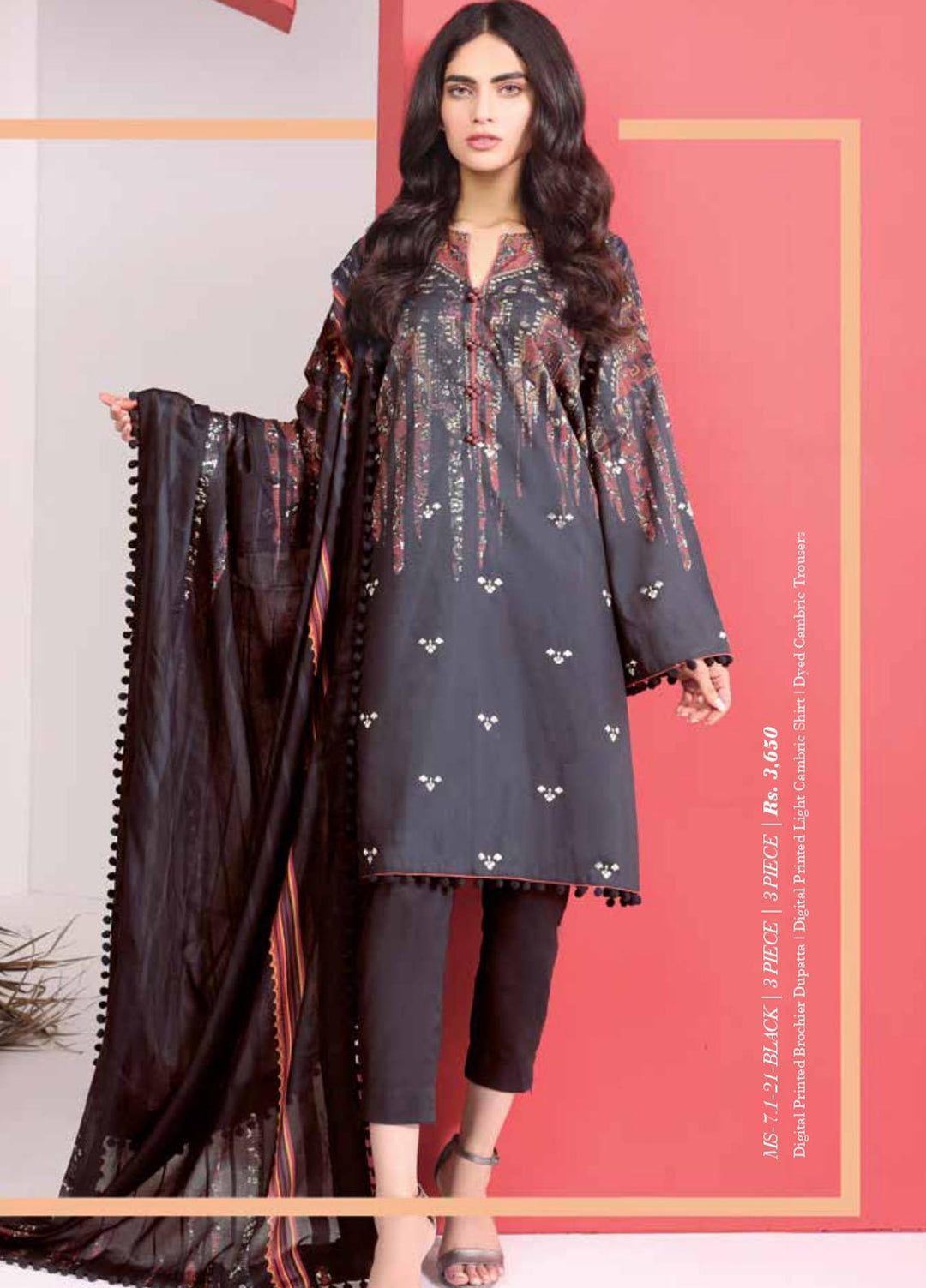 Al Karam Printed Cambric Suits Unstitched 3 Piece AK21MS-MS-7.1-21-Black - Summer Collection