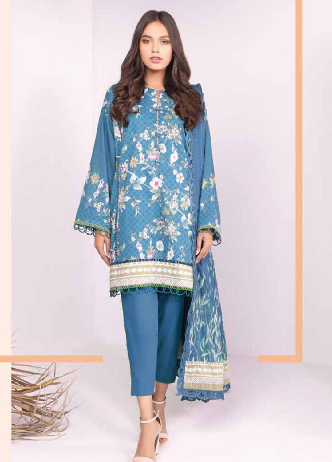Al Karam Printed Cambric Suits Unstitched 3 Piece AK21MS-MS-8.1-21-Blue - Summer Collection