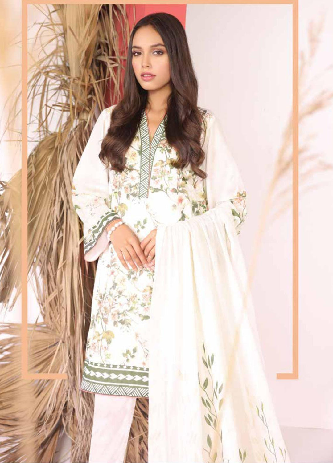 Al Karam Printed Cambric Suits Unstitched 3 Piece AK21MS-MS-8.1-21-White - Summer Collection