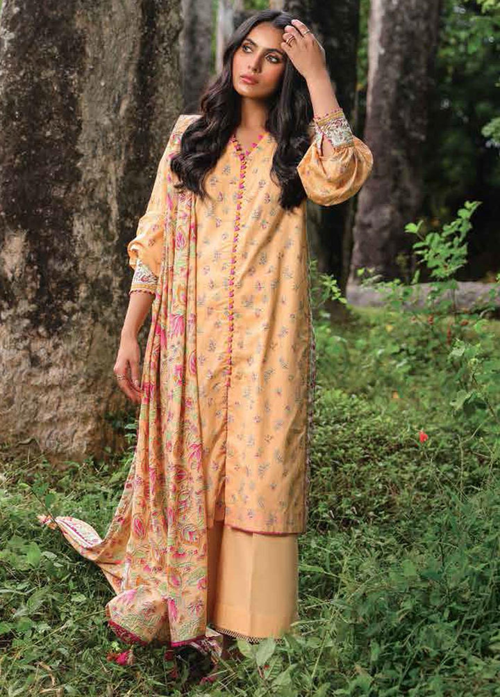 Al Karam Printed Lawn Suits Unstitched 3 Piece AK23SSL SS-2.1-23-Peach - Summer Collection